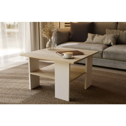 Stolik kawowy kwadratowy ST1 dąb sonoma/biały 60x60 cm